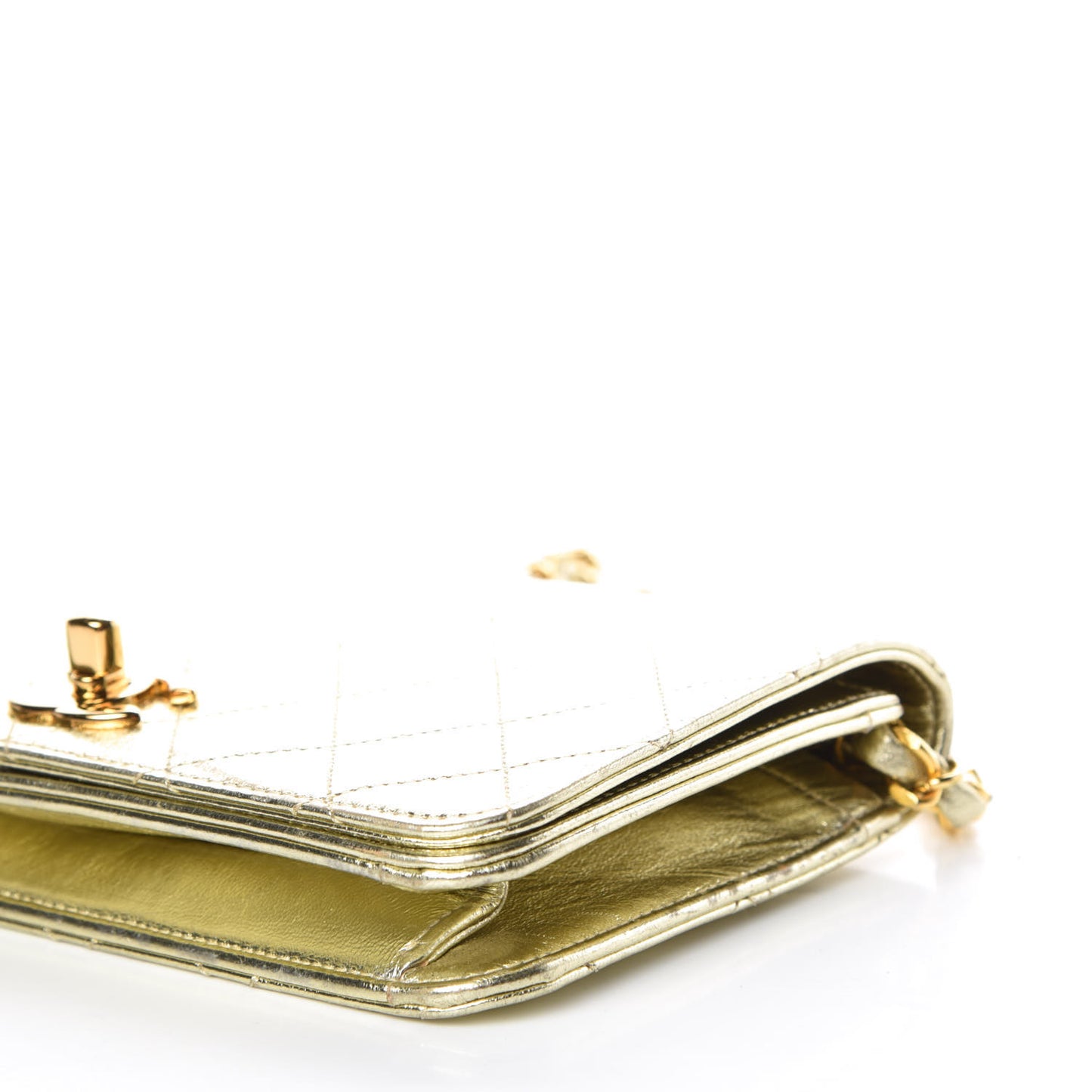 Metallic Lambskin Quilted Mini Flap Gold