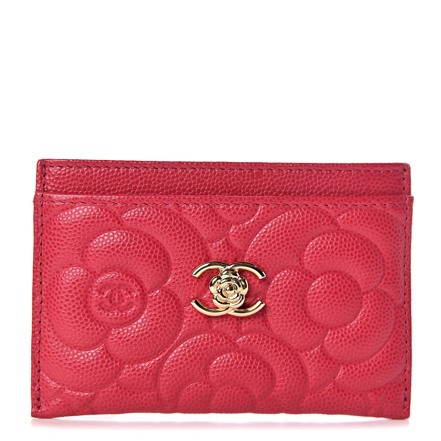 Chanel Caviar Camellia Embossed Card Holder Fuchsia 1 of 9