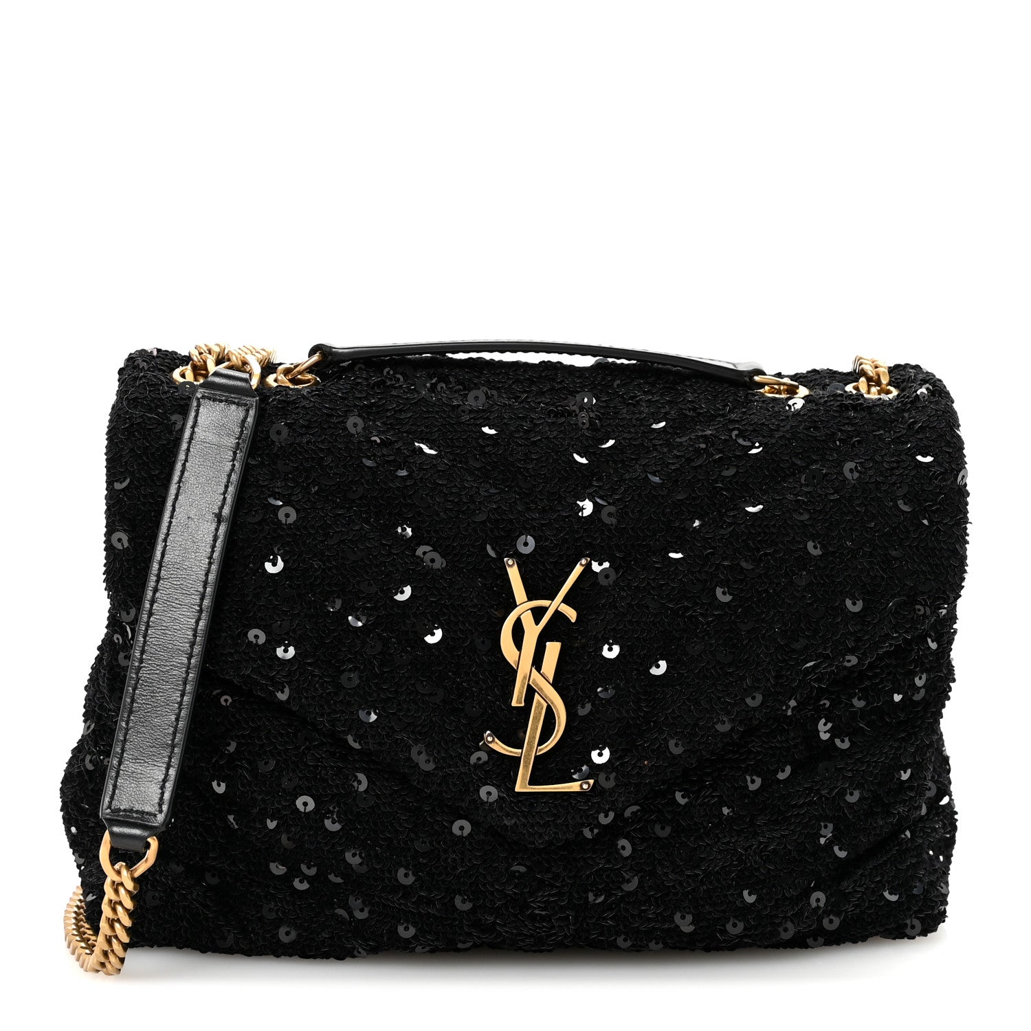 Saint Laurent Sequin Y Quilted Monogram Small Loulou Chain Satchel Black 1 of 9