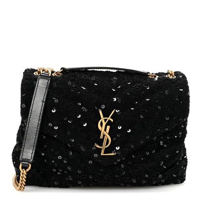 Saint Laurent Sequin Y Quilted Monogram Small Loulou Chain Satchel Black 1 of 9