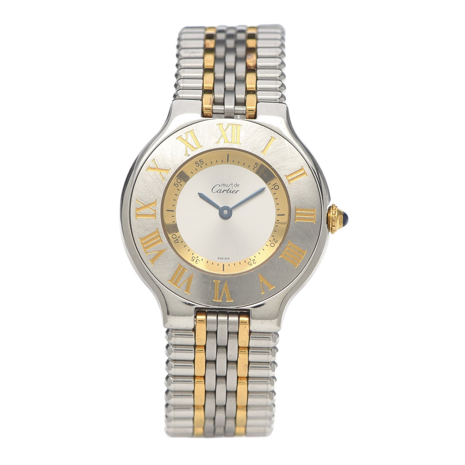Cartier Stainless Steel 18K Yellow Gold 31mm Must De 21 Bullet Link Quartz Watch 1 of 7