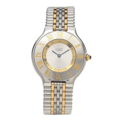Cartier Stainless Steel 18K Yellow Gold 31mm Must De 21 Bullet Link Quartz Watch 1 of 7