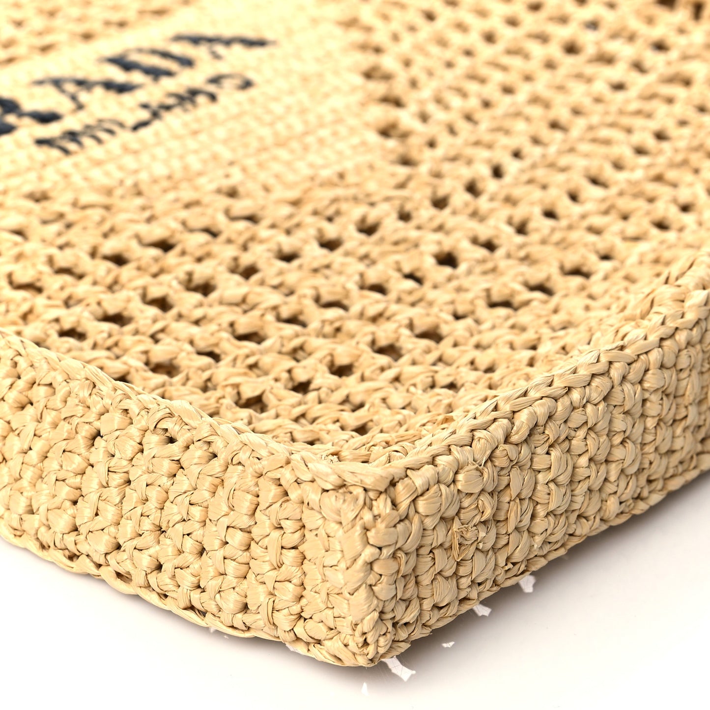 Yarn Raffia Effect Crochet Logo Embroidered Tote Bag Naturale