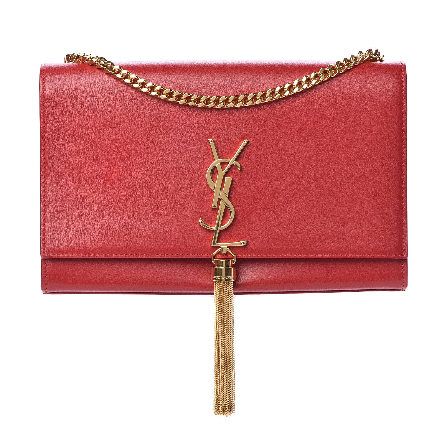 Saint Laurent Smooth Calfskin Medium Classic Monogram Kate Tassel Satchel New Red 1 of 16