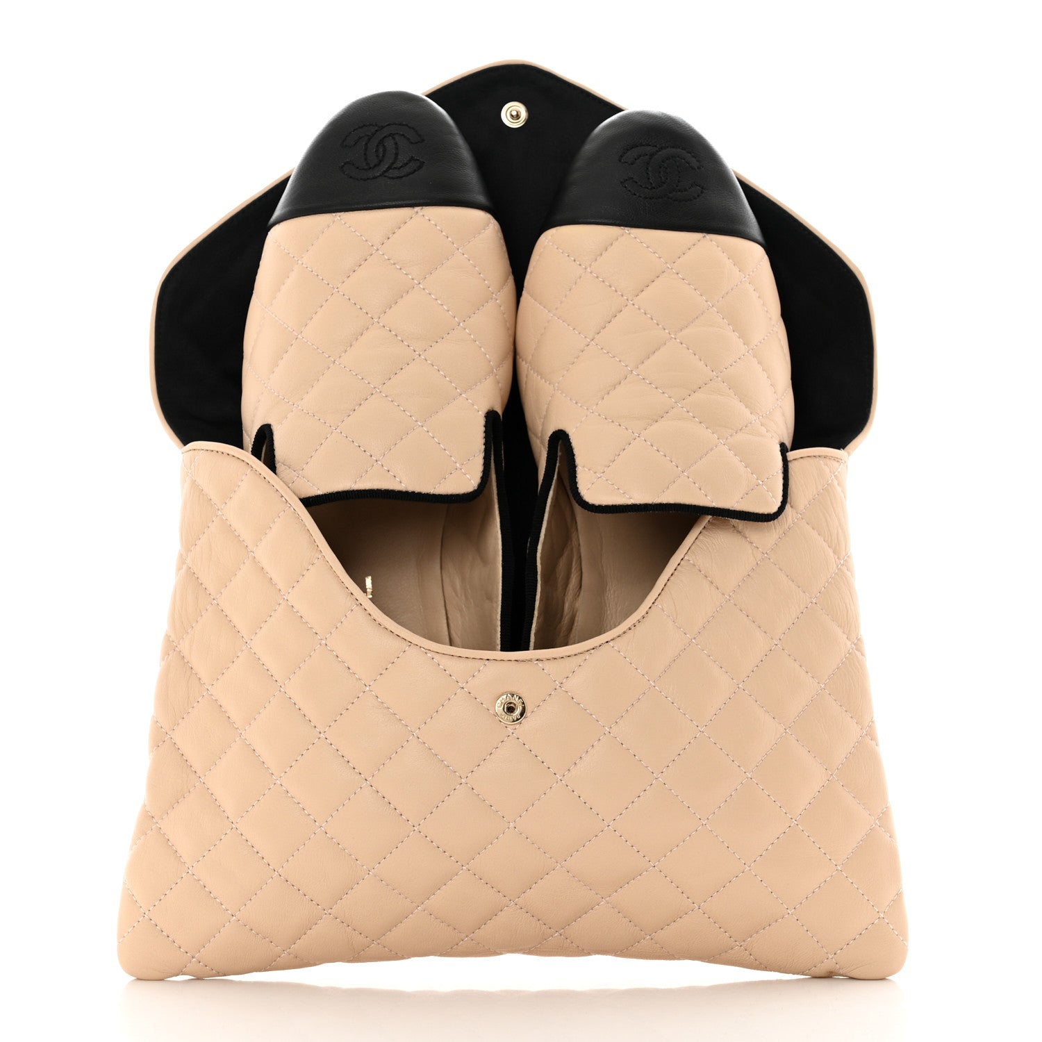 Chanel Lambskin Quilted Cap Toe Slipper With Pouch 37 Beige Black 10 of 14