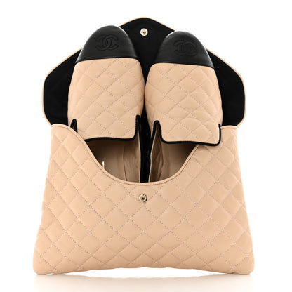 Chanel Lambskin Quilted Cap Toe Slipper With Pouch 37 Beige Black 10 of 14