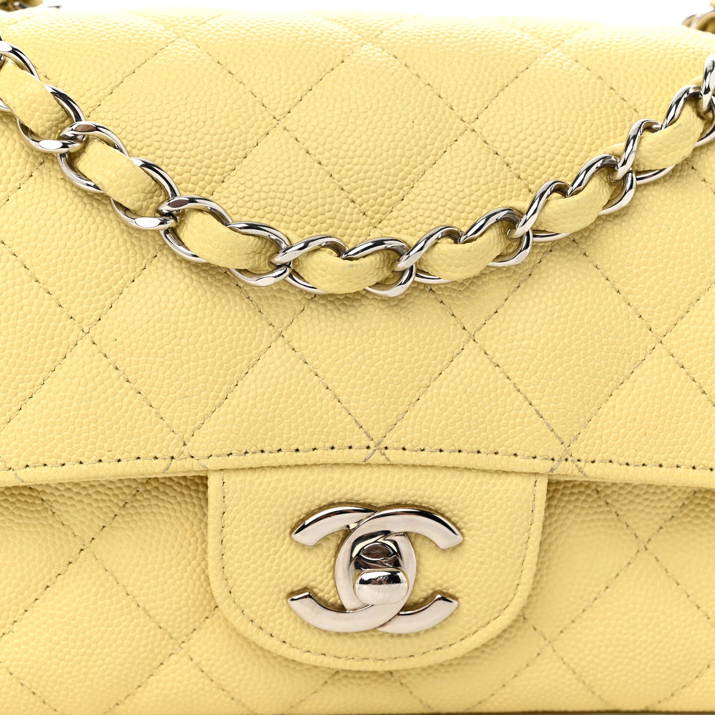 Caviar Quilted Mini Rectangular Flap Light Yellow