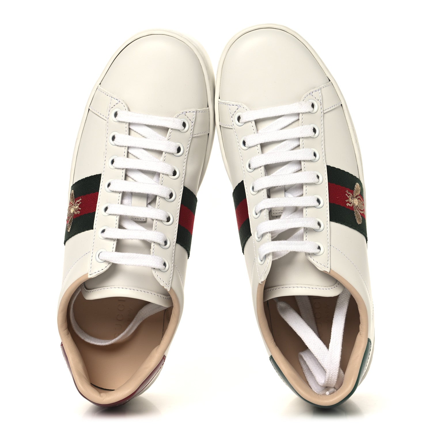 Gucci Calfskin Web Bee Embroidered Womens Ace Platform Sneakers 37.5 White 2 of 9