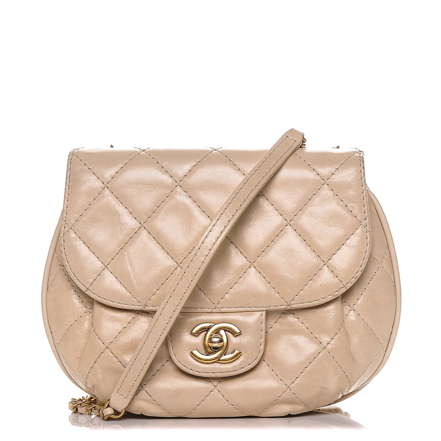 Aged Calfskin Small Bubble CC Flap Beige