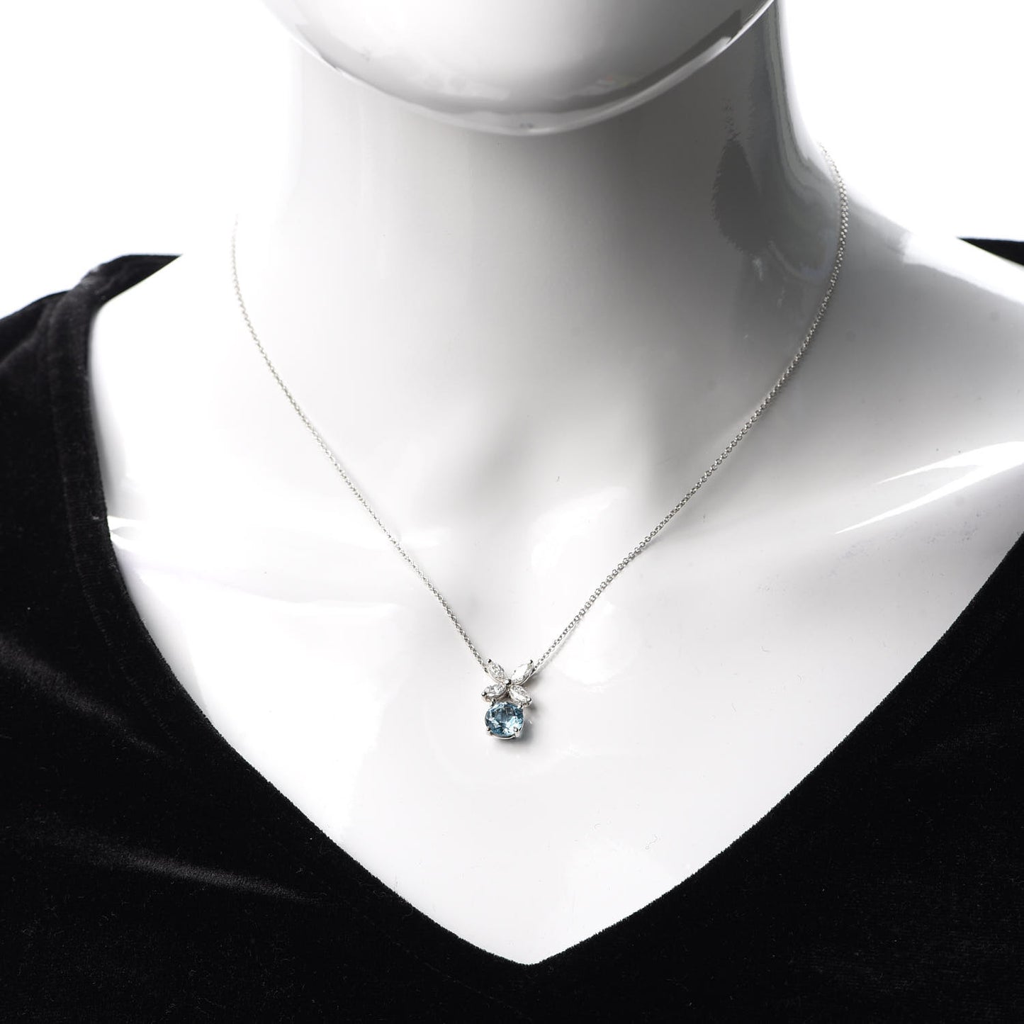 Platinum Diamond Aquamarine Victoria Pendant Necklace