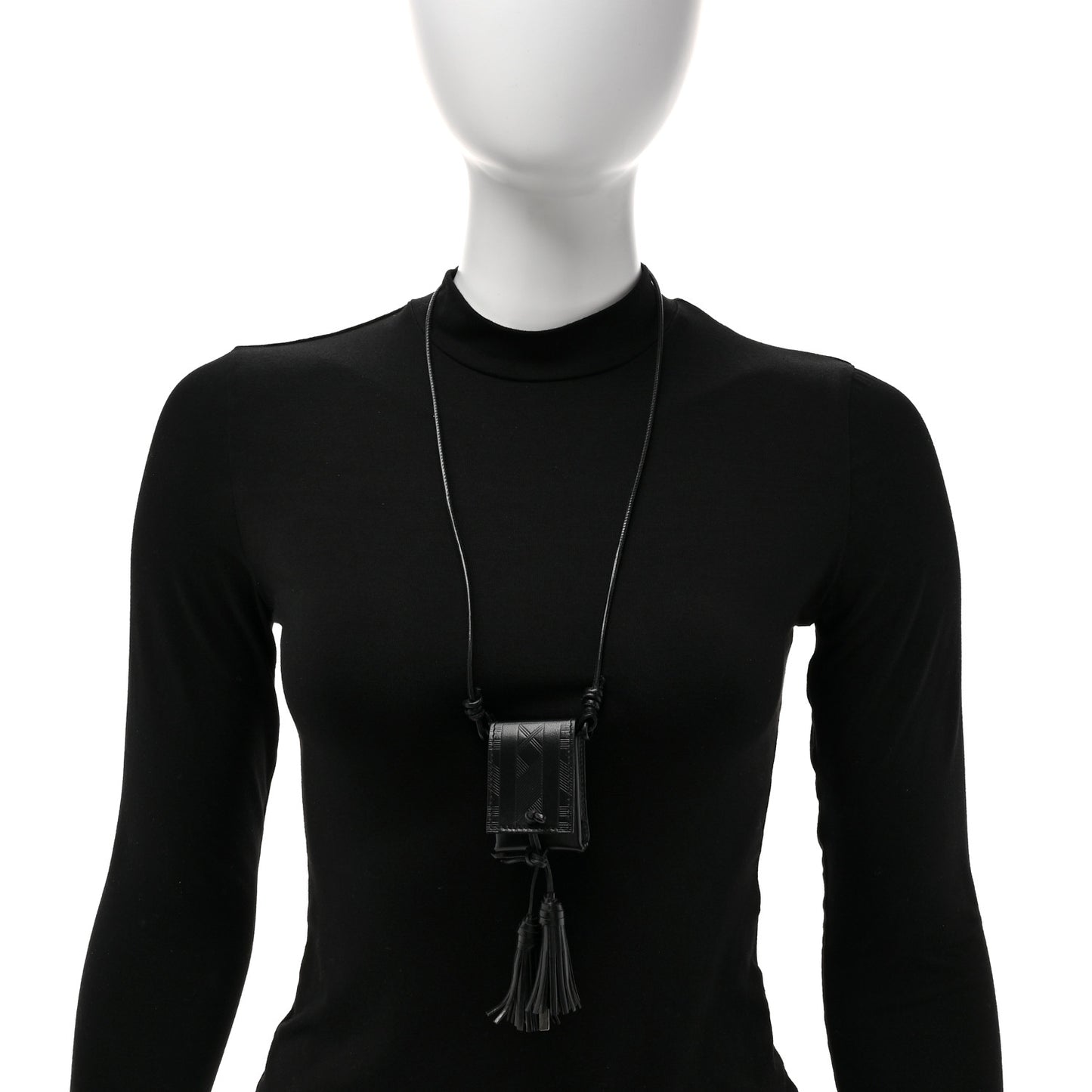 Vegetable Tanned Calfskin Long Tassel Bag Necklace Black