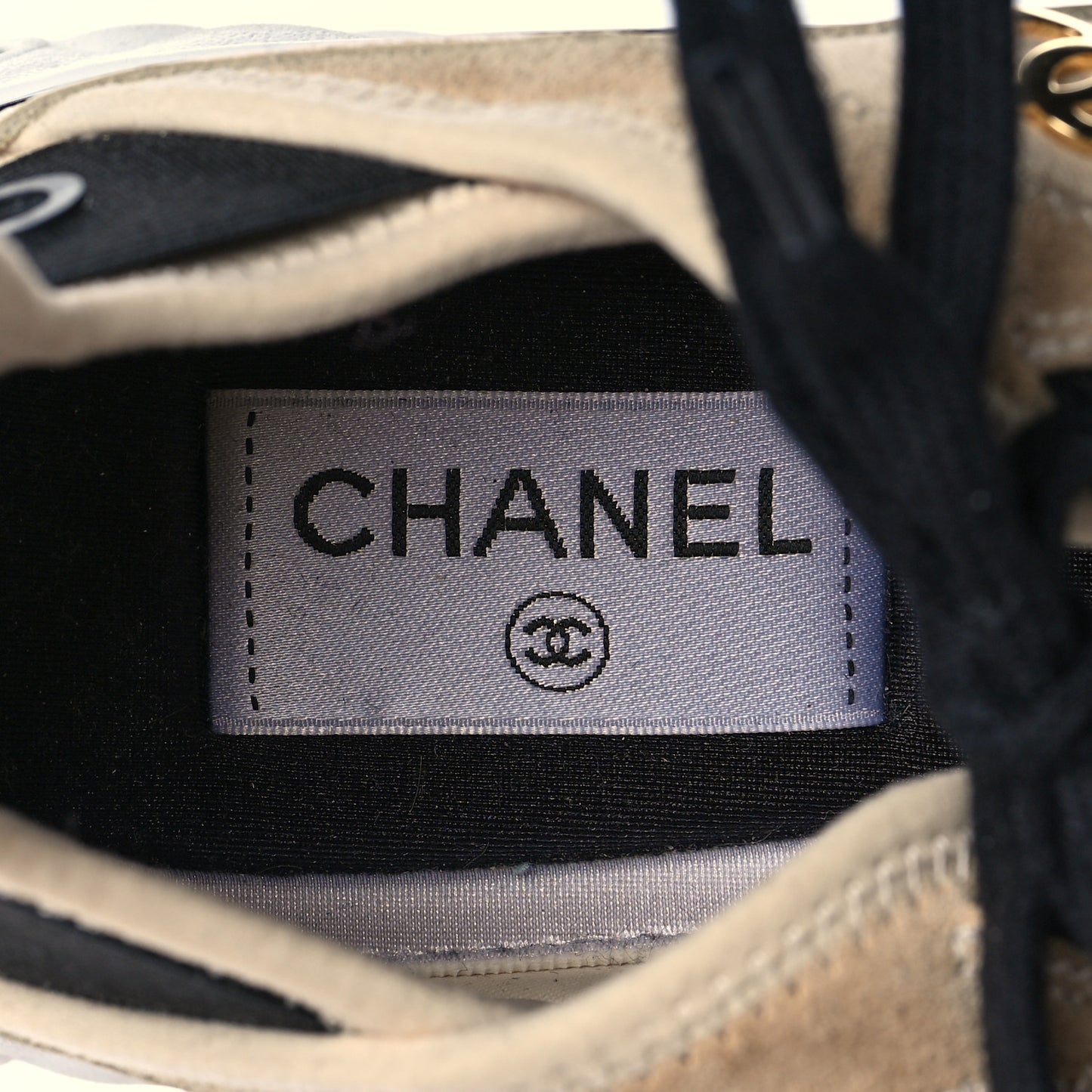 Velvet Calfskin Mixed Fibers CC Sneakers 36.5 Ivory Black