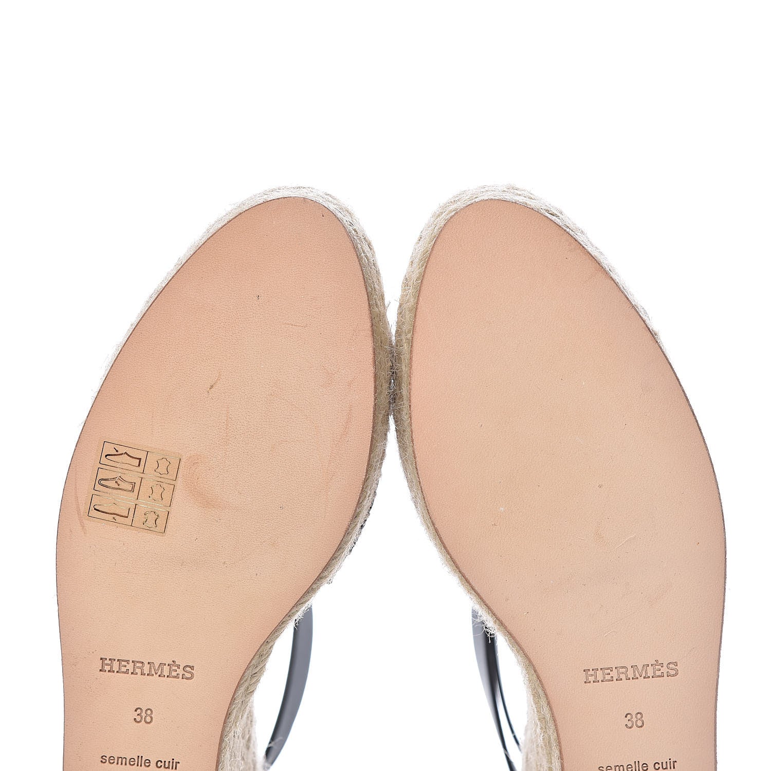 Hermes Calfskin Tivoli Espadrille Wedge Sandals 38 Black 9 of 11