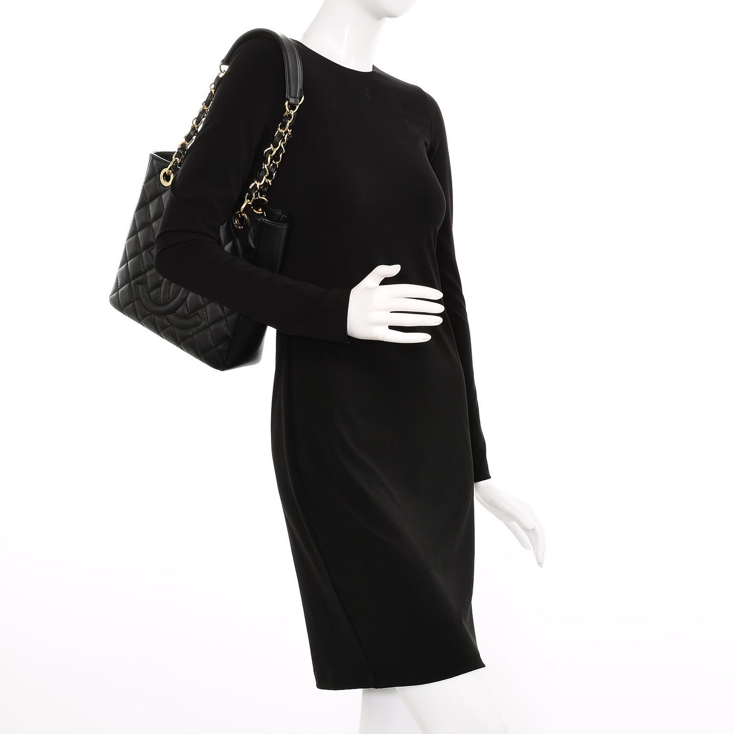 Caviar Quilted Petit Shopping Tote PST Black