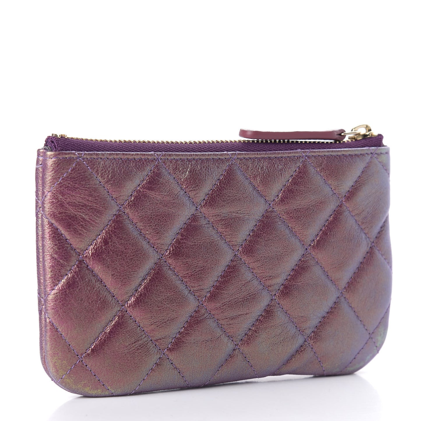 Iridescent Lambskin Quilted Small Cosmetic Case Purple