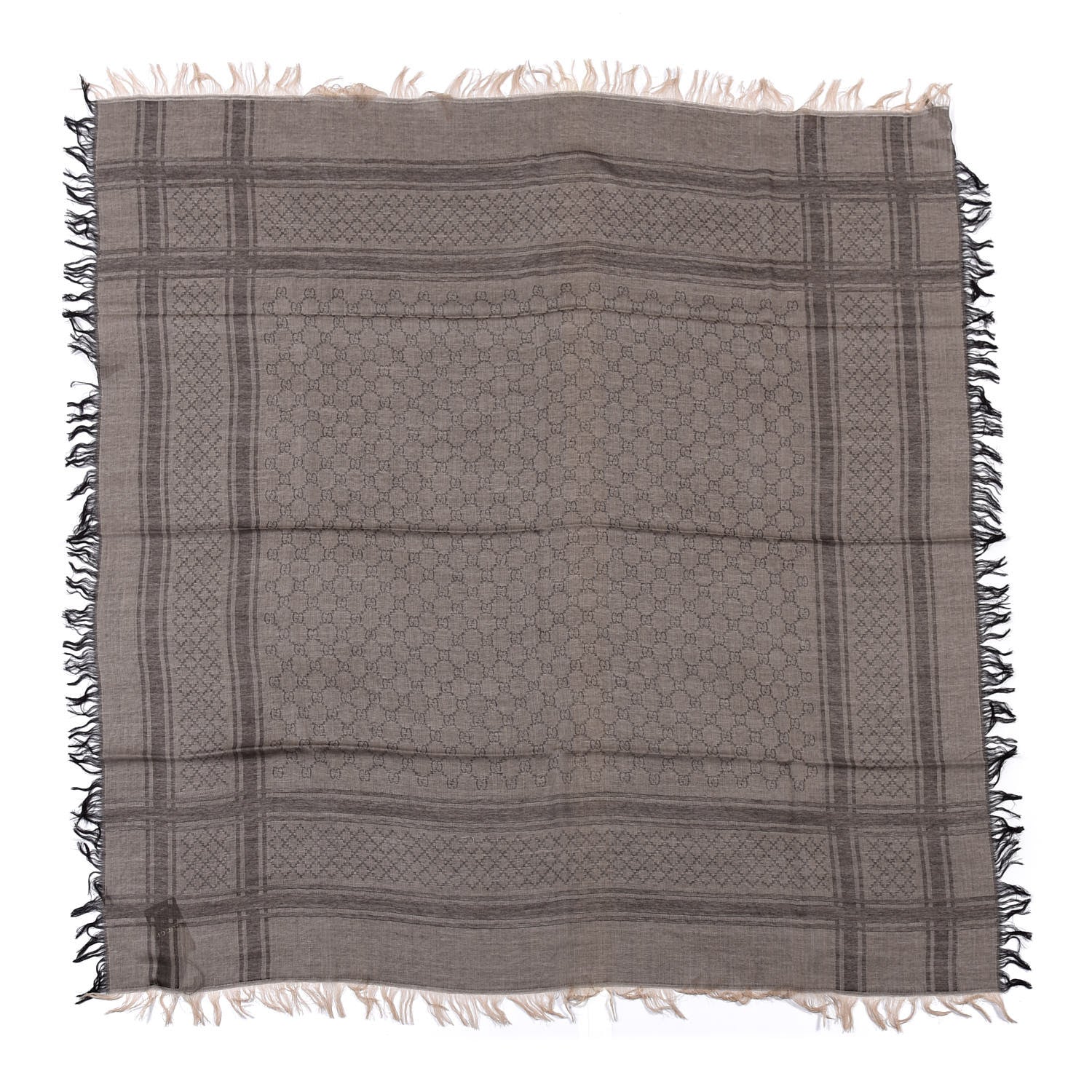 Gucci Wool Silk GG Monogram Diamante Cavendish Square Shawl Brown 1 of 3