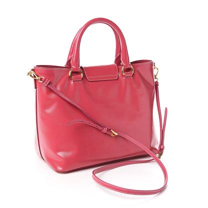 Prada Saffiano Vernice Turn Lock Shopping Tote Peonia 2 of 9