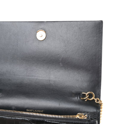 Saint Laurent Calfskin Crocodile Embossed Kate Monogram Tassel Chain Wallet Black 10 of 16