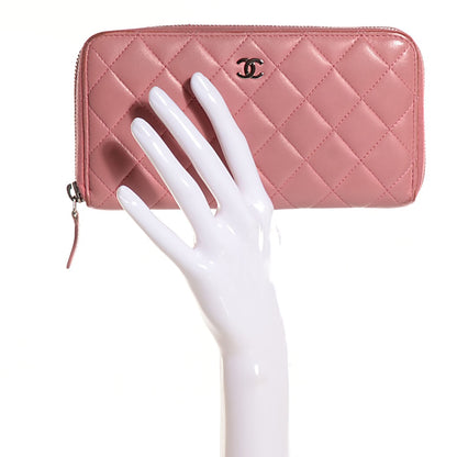 Chanel Lambskin Quilted Zip Around Wallet Pink 2 of 7