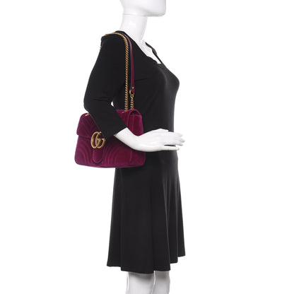 Gucci Velvet Matelasse Medium GG Marmont Shoulder Bag Fuchsia Violet Cyclamen 2 of 10