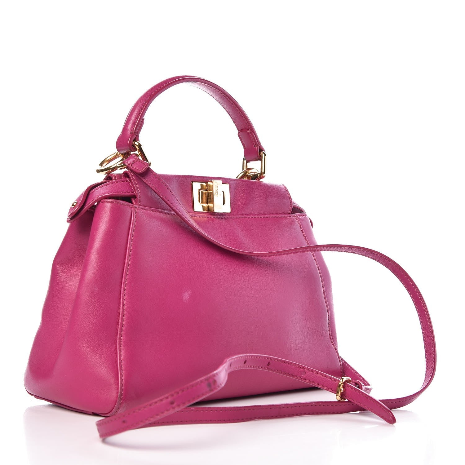 Fendi Nappa Mini Peekaboo Iconic Satchel Magenta 3 of 14