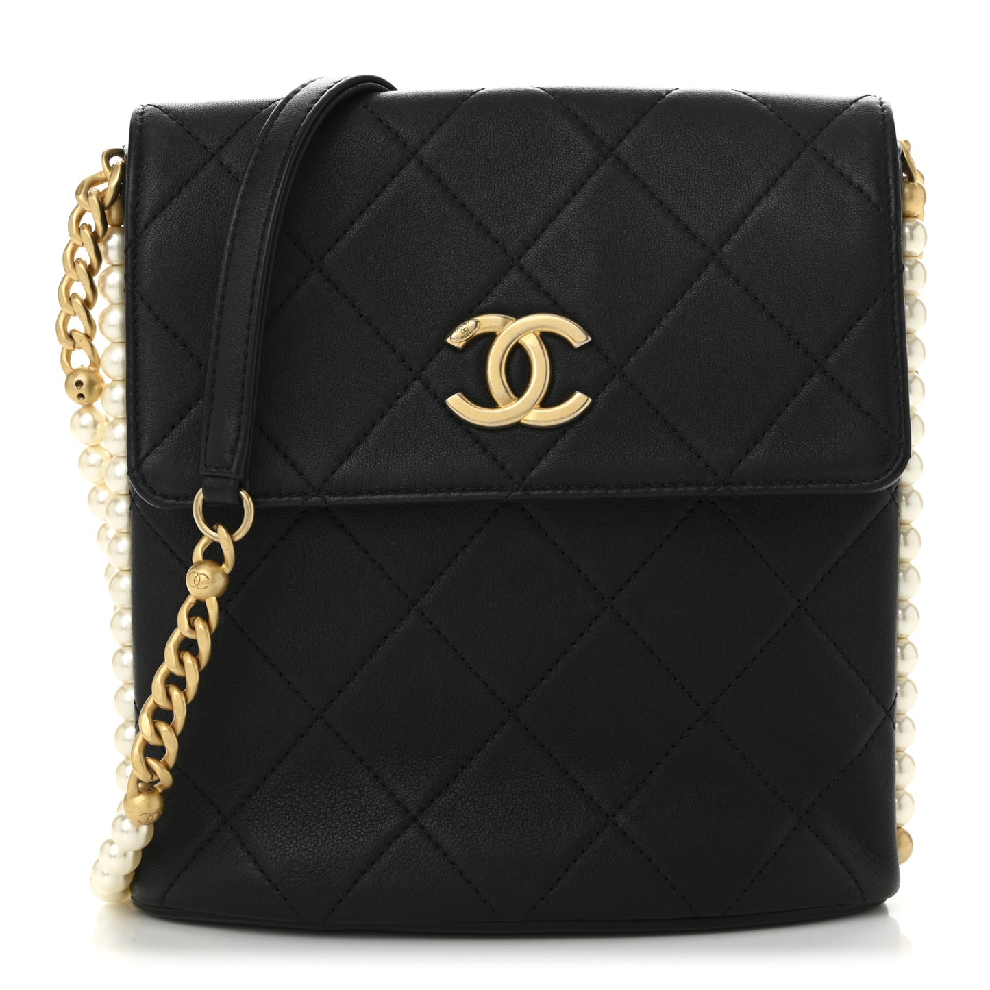 Calfskin Quilted Pearl Small About Pearls Hobo Bag Black