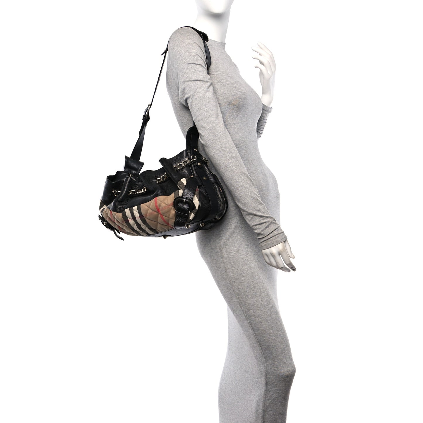 Grainy Calfskin House Check Margaret Bag Black