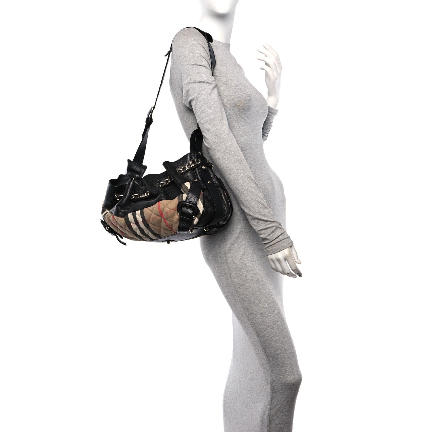 Burberry Grainy Calfskin House Check Margaret Bag Black 3 of 11