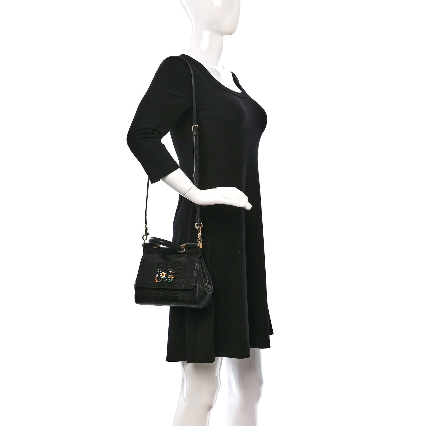 Stampa Iguana Crystal Small Miss Sicily Satchel Black