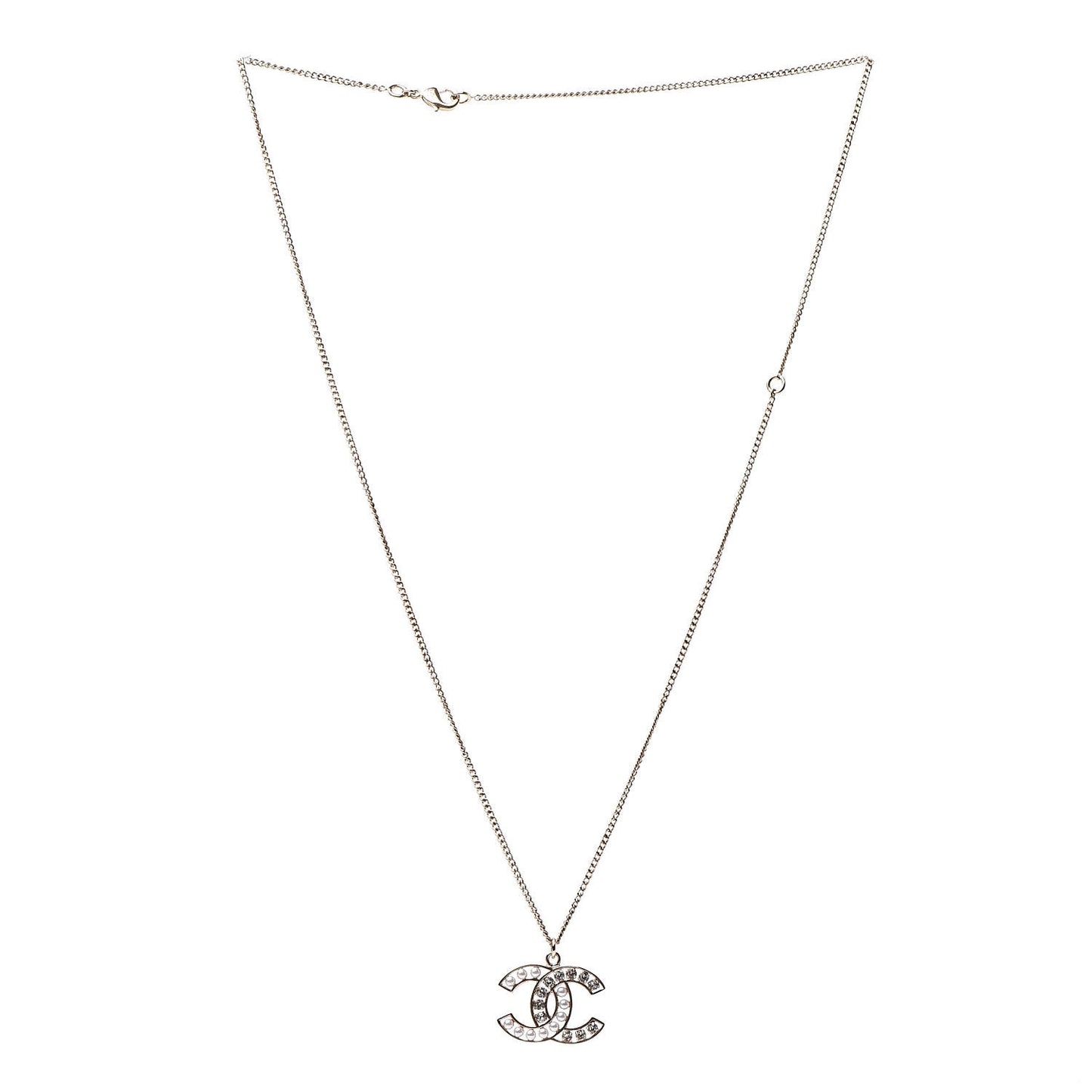 Pearl Crystal CC Pendant Necklace Gold