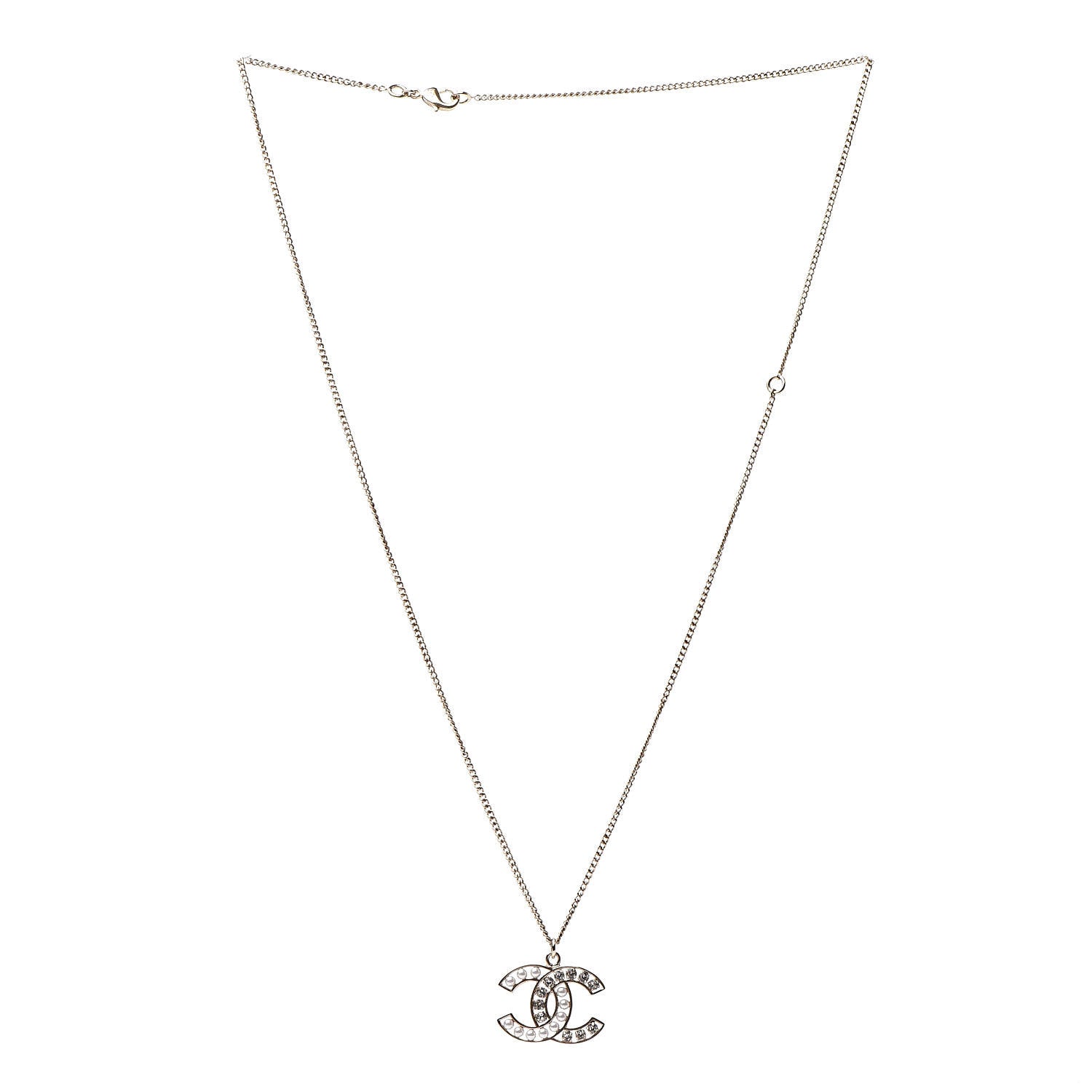 Chanel Pearl Crystal CC Pendant Necklace Gold 3 of 4