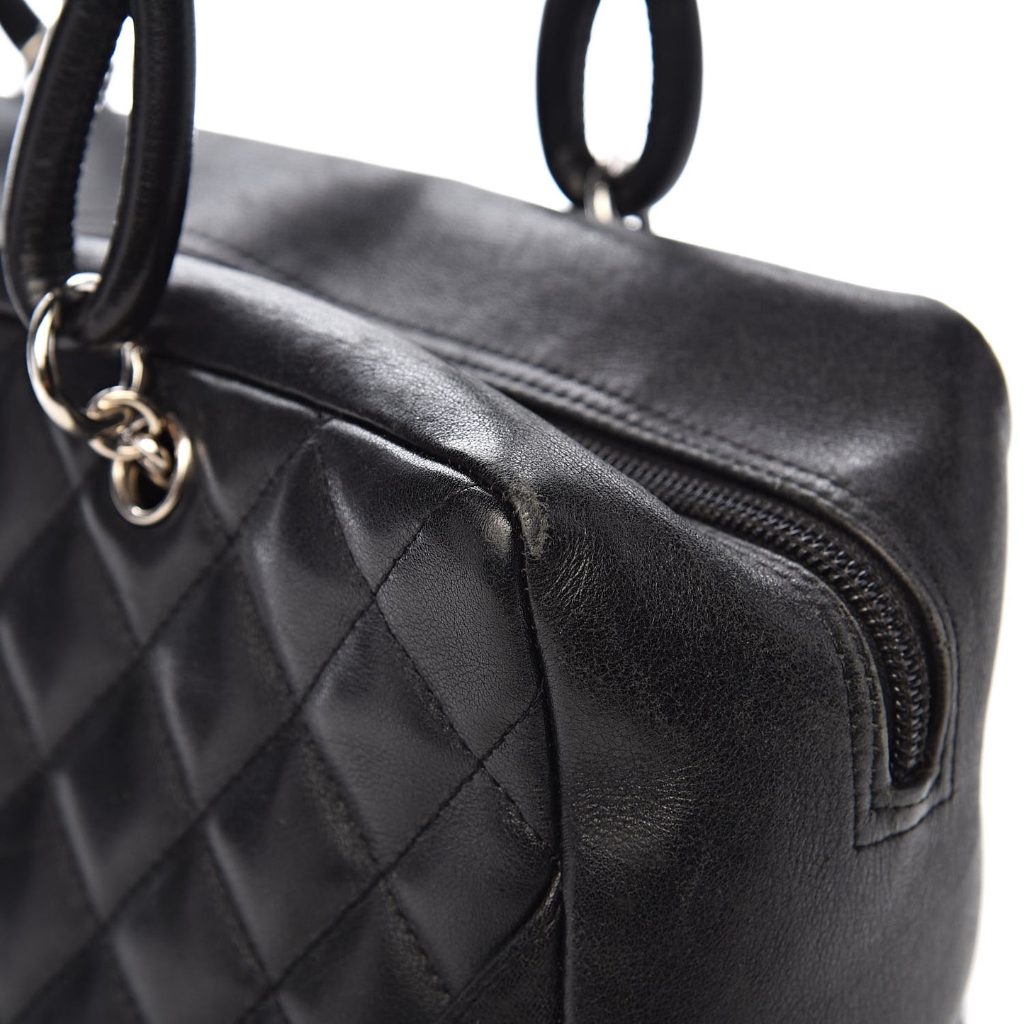 Calfskin Quilted Large Cambon Bowler Black White
