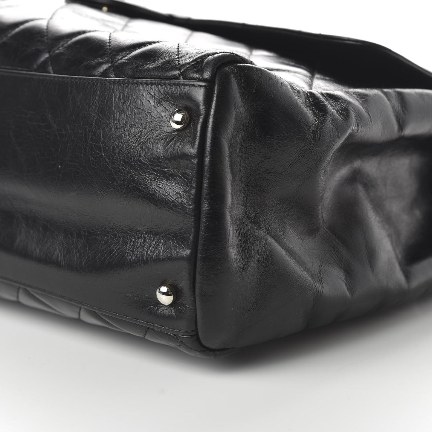 Glazed Calfskin Quilted Large CC Delivery Tote Black