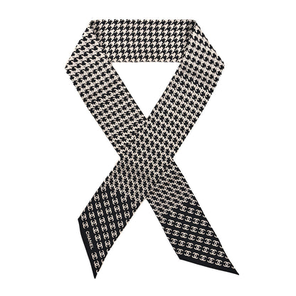 Chanel Silk Twill Houndstooth Slim Bandeau Scarf Black Ecru 1 of 3