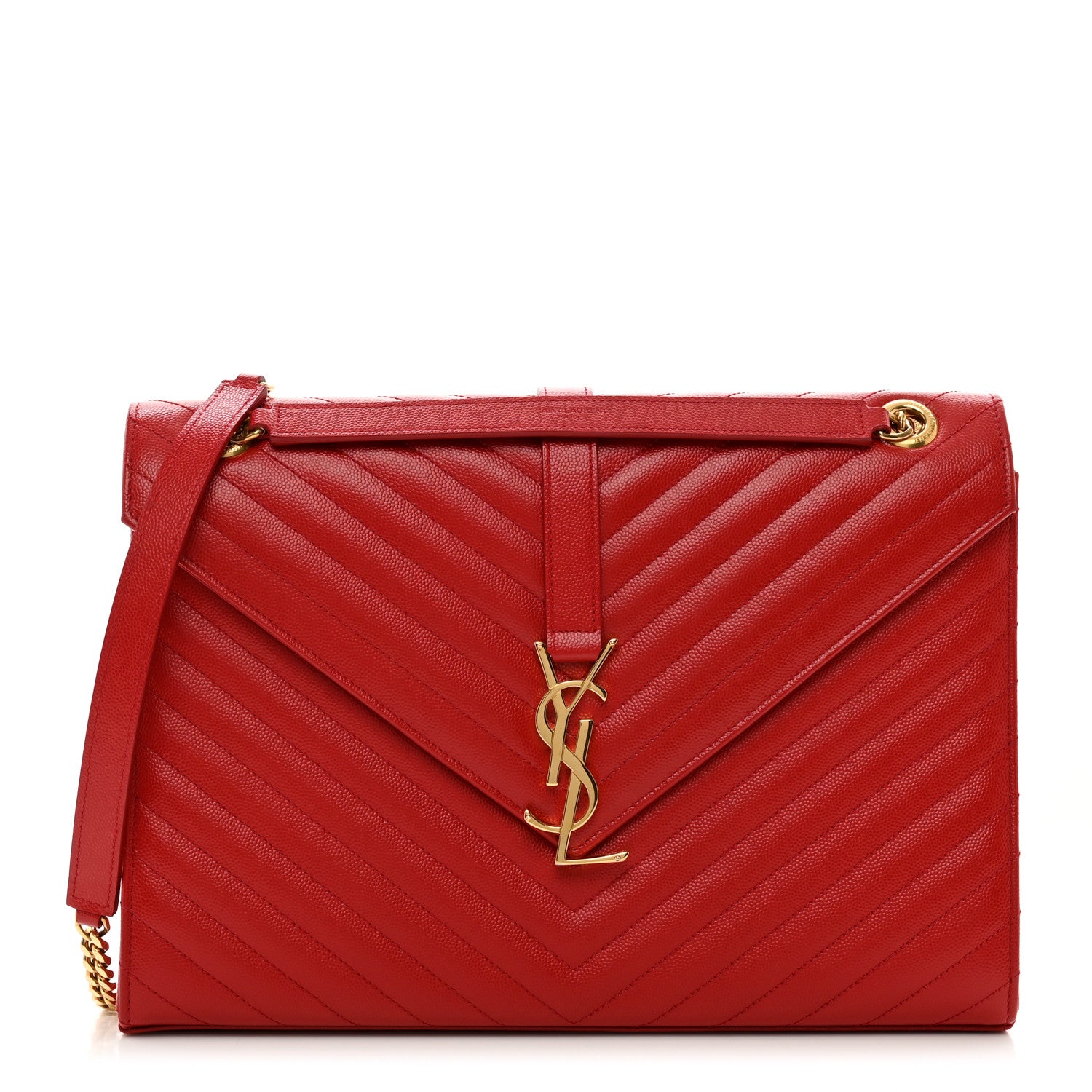Saint Laurent Grain De Poudre Matelasse Chevron Large Monogram Satchel Lipstick Red 1 of 10