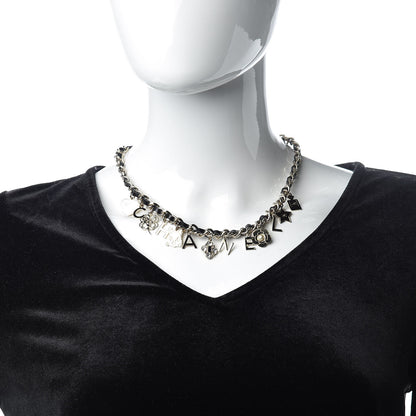 Chanel Glazed Calfskin Crystal Pearl Charm Short Necklace Black Gold 2 of 7