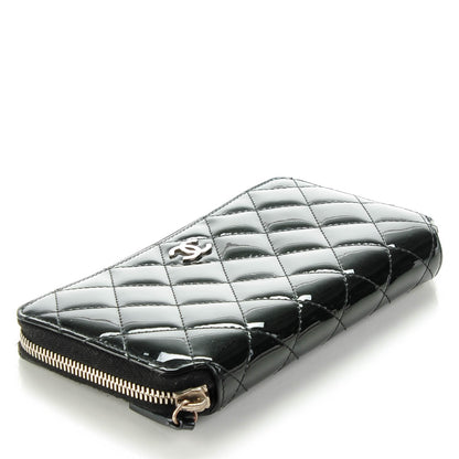 Chanel Glitter Patent Quilted Large Gusset Zip Around Wallet Black 4 of 8