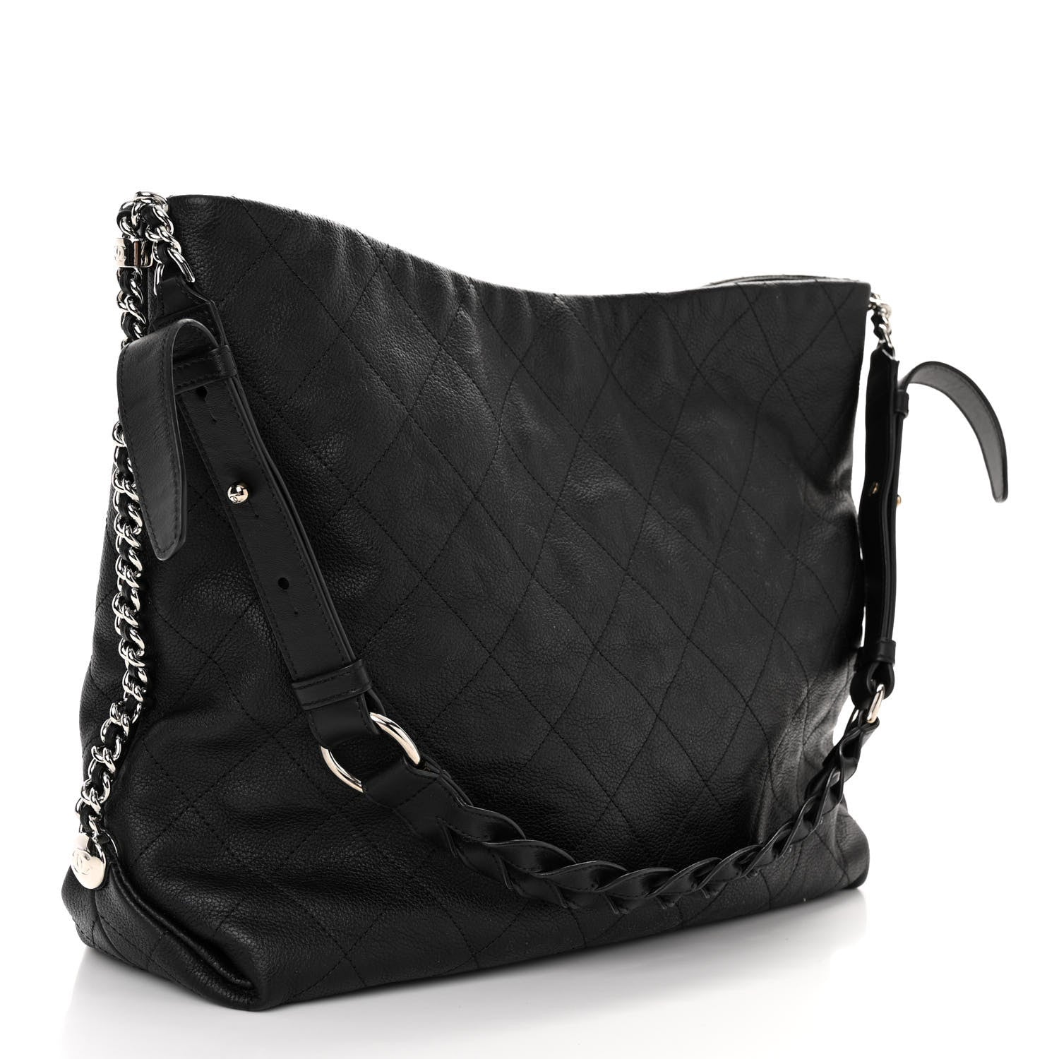 Chanel Grained Calfskin Stitched Medium Braided With Style Hobo Black 3 of 10