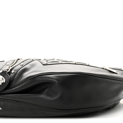 Versace Calfskin Studded Medium Repeat Zip Hobo Black 9 of 9