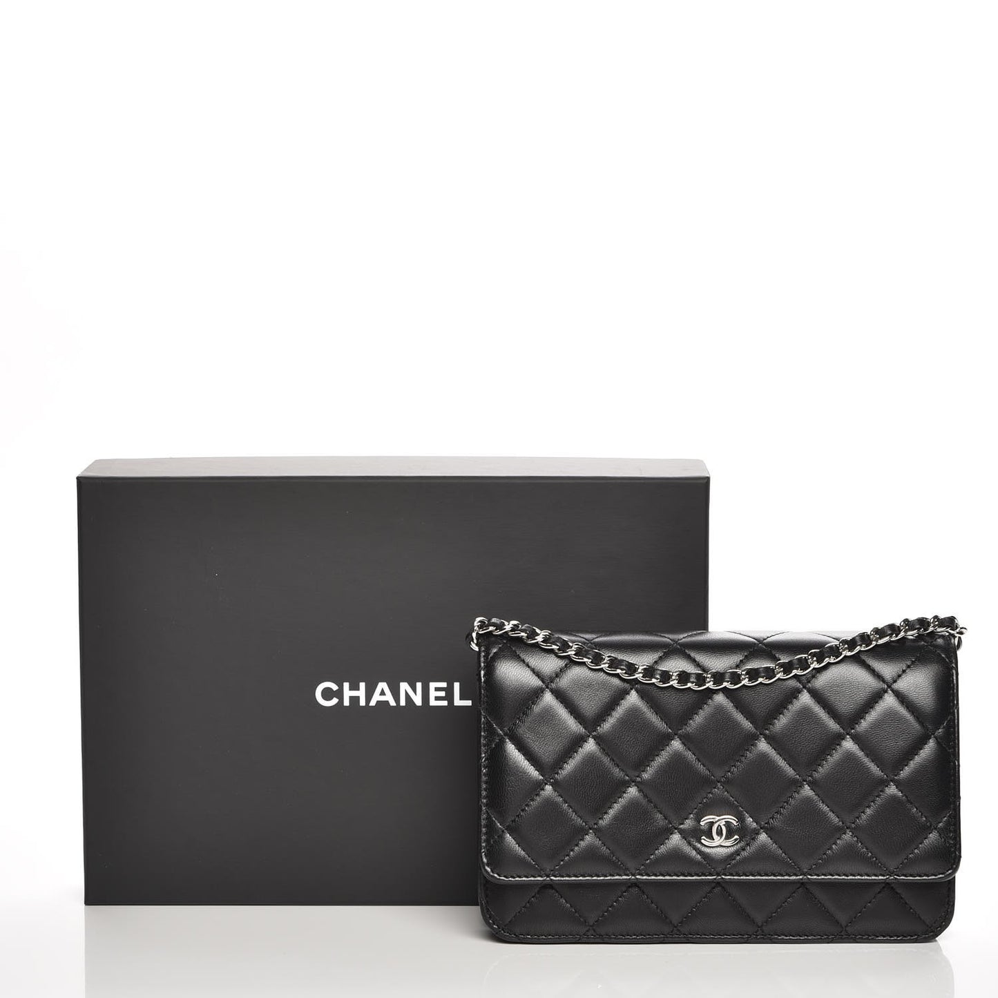 Lambskin Quilted Wallet On Chain WOC Black