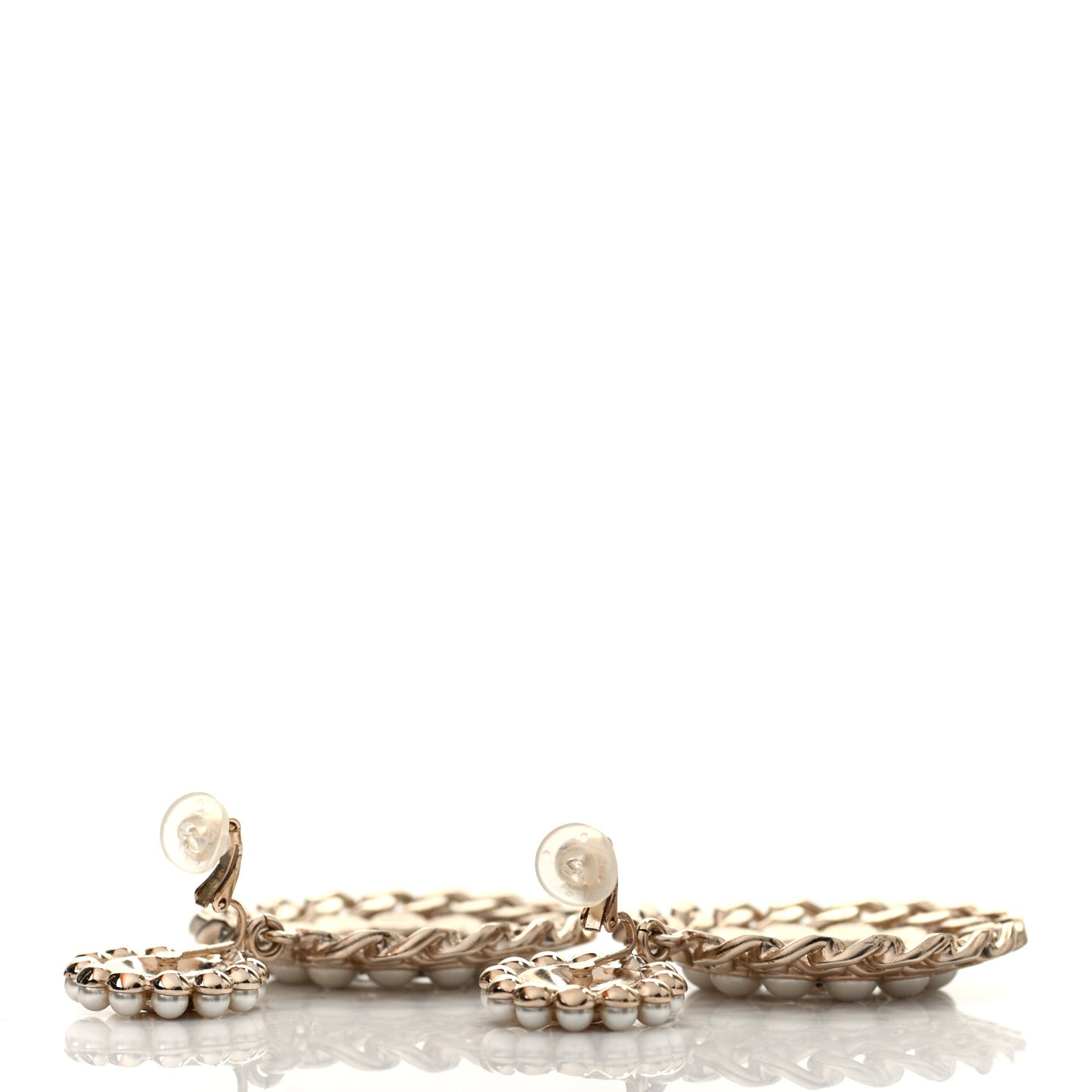 Pearl Crystal CC Drop Clip On Earrings Gold