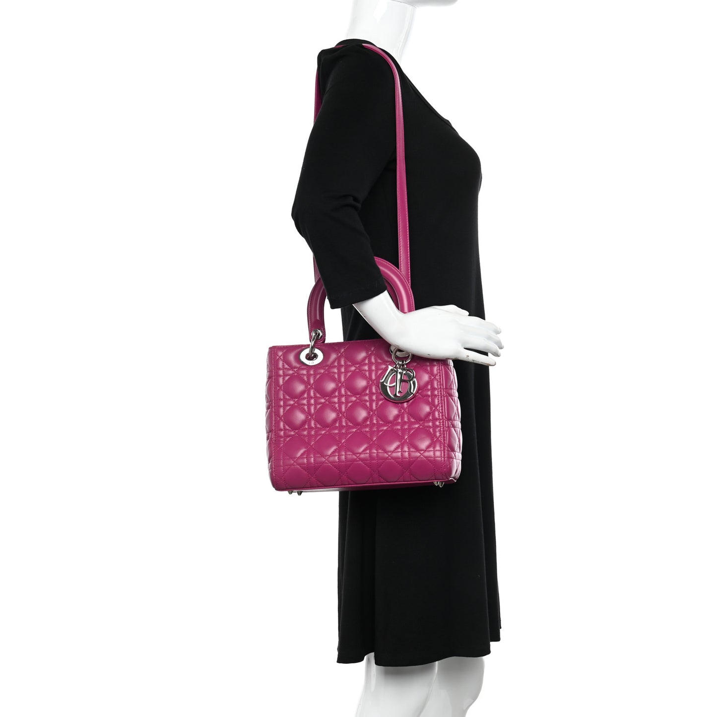 Lambskin Cannage Medium Lady Dior Fuchsia