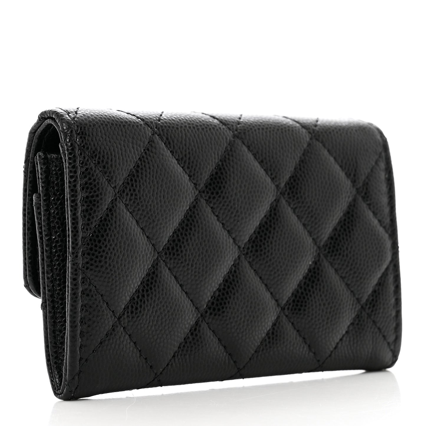 Caviar Quilted Crystal CC Flap Card Holder Black