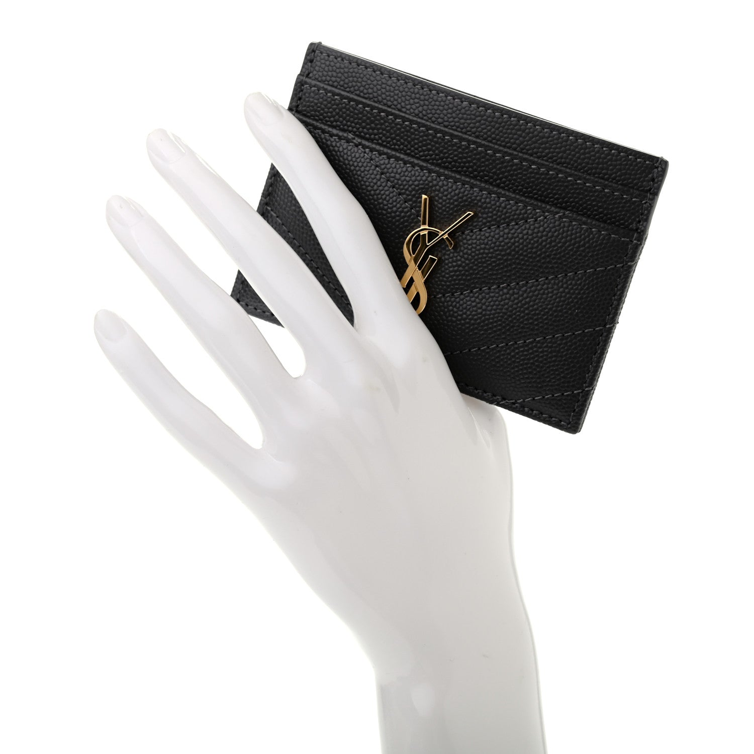 Saint Laurent Grain De Poudre Matelasse Chevron Monogram Credit Card Case Storm 2 of 7
