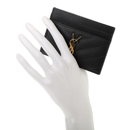 Saint Laurent Grain De Poudre Matelasse Chevron Monogram Credit Card Case Storm 2 of 7