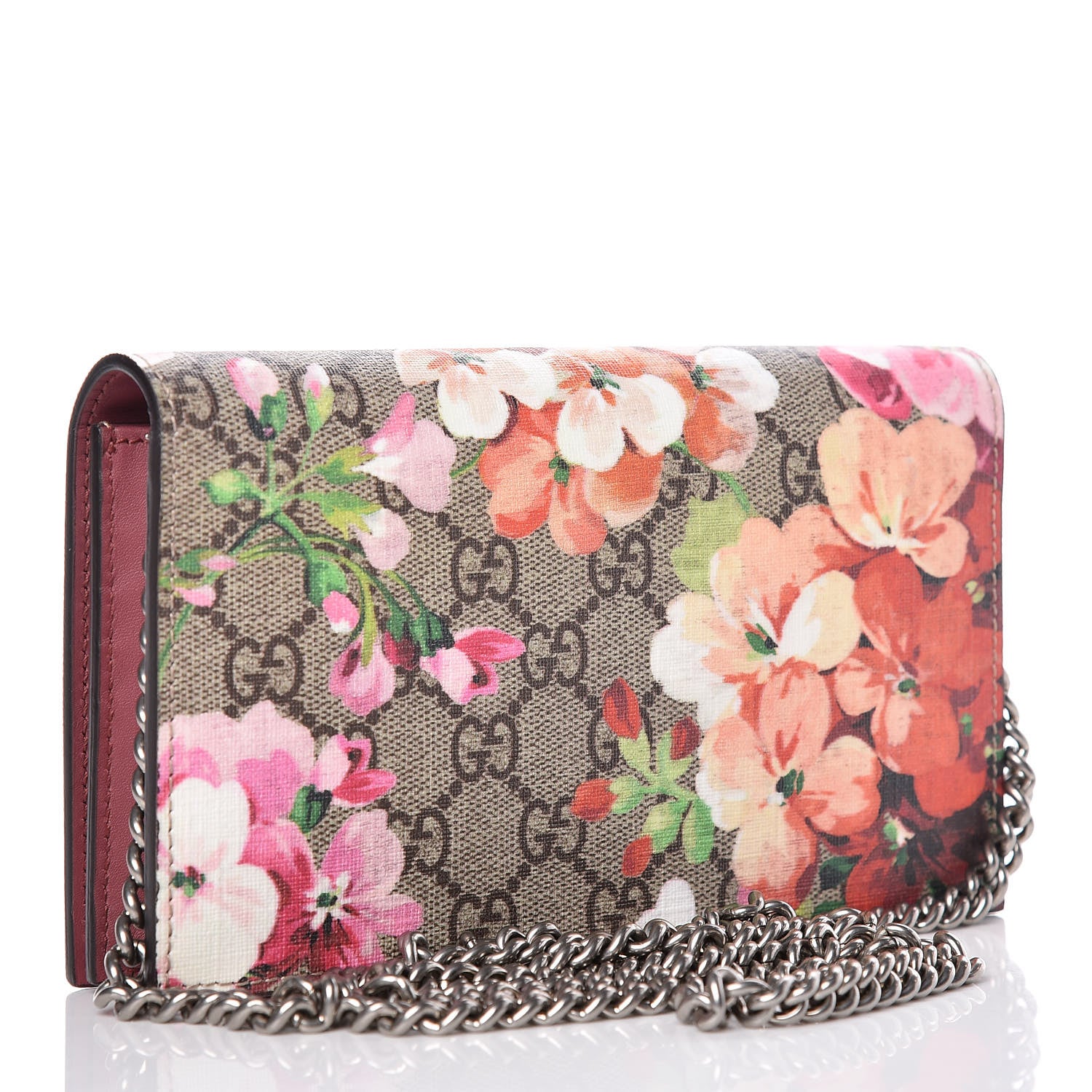 Gucci GG Supreme Monogram Blooms Chain Wallet Beige Multicolor Dry Rose 3 of 9