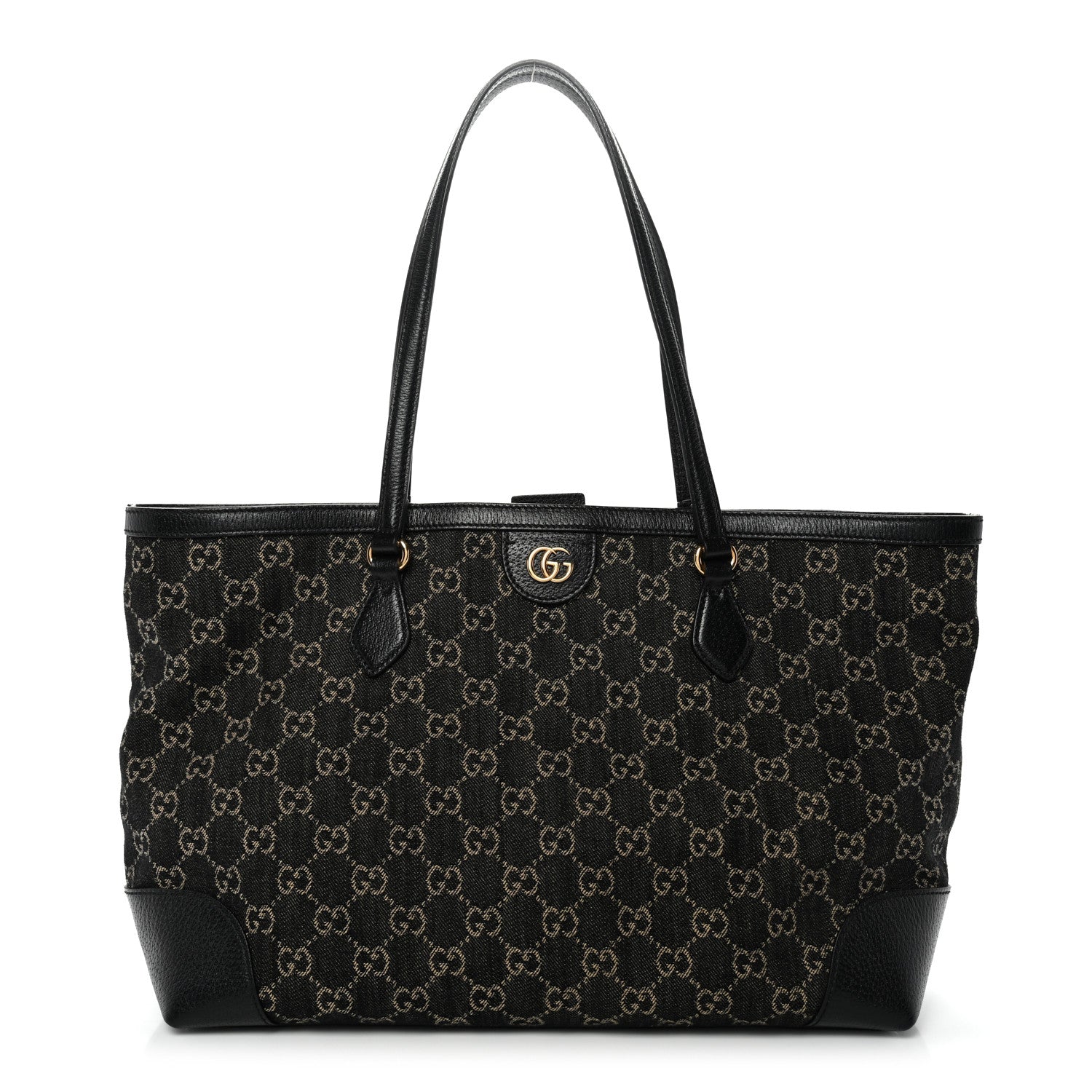 Gucci Jacquard Black Denim GG Monogram Medium Ophidia Shopping Tote Black Ivory 1 of 10