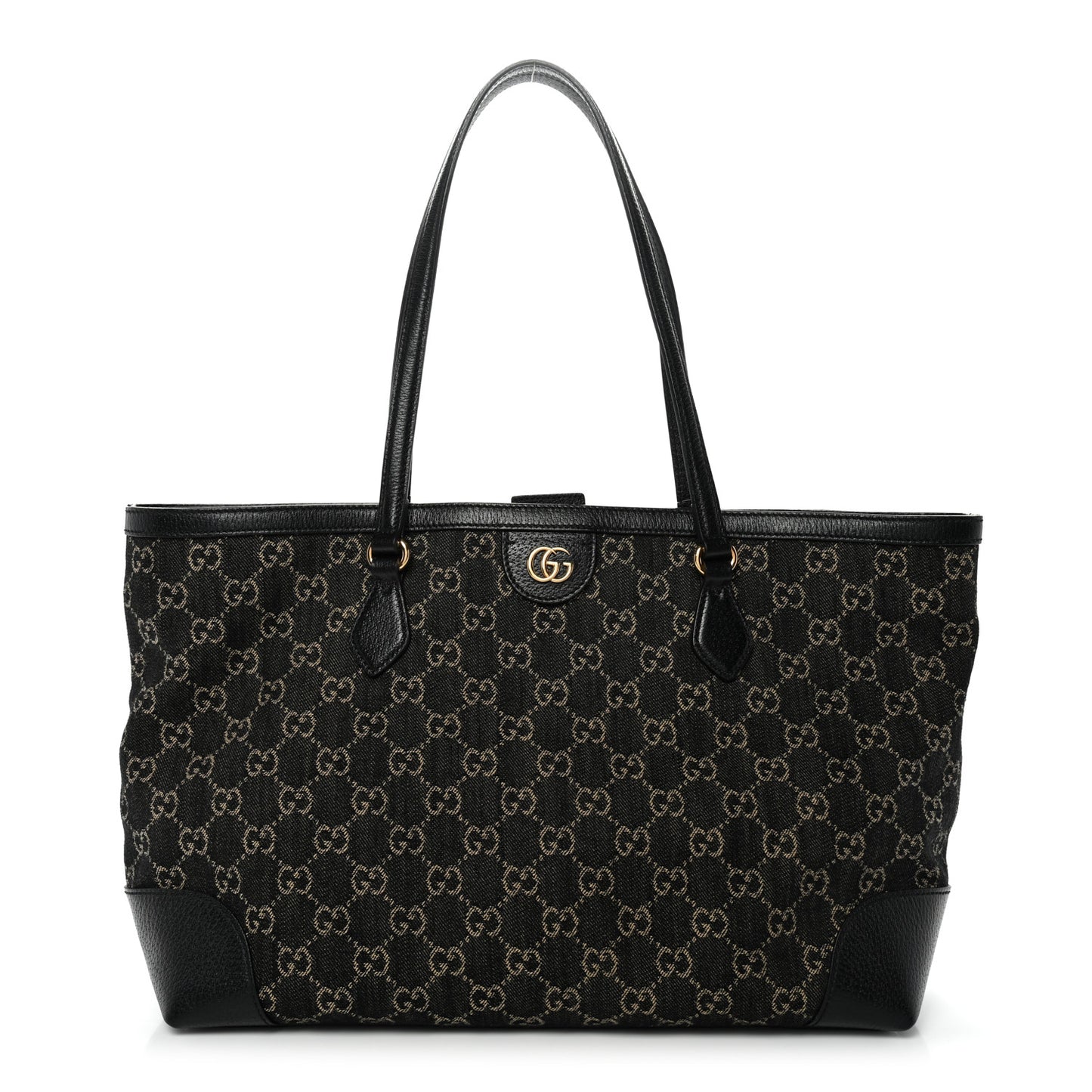 Jacquard Black Denim GG Monogram Medium Ophidia Shopping Tote Black Ivory