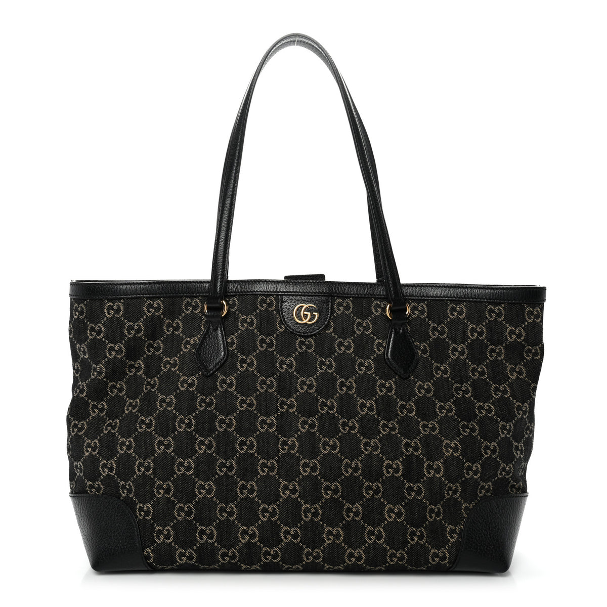 Gucci Jacquard Black Denim GG Monogram Medium Ophidia Shopping Tote Black Ivory 1 of 10