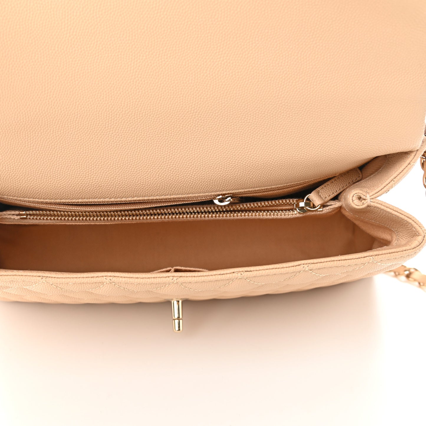 Caviar Lizard Embossed Quilted Small Coco Handle Flap Beige